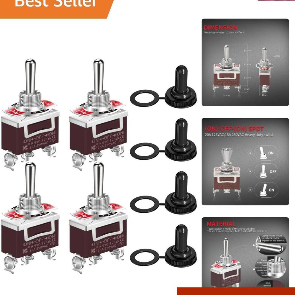 Marine Grade Waterproof 12V DC Toggle Switch 3-Way ON-OFF-ON for Vehicles - 4pcs